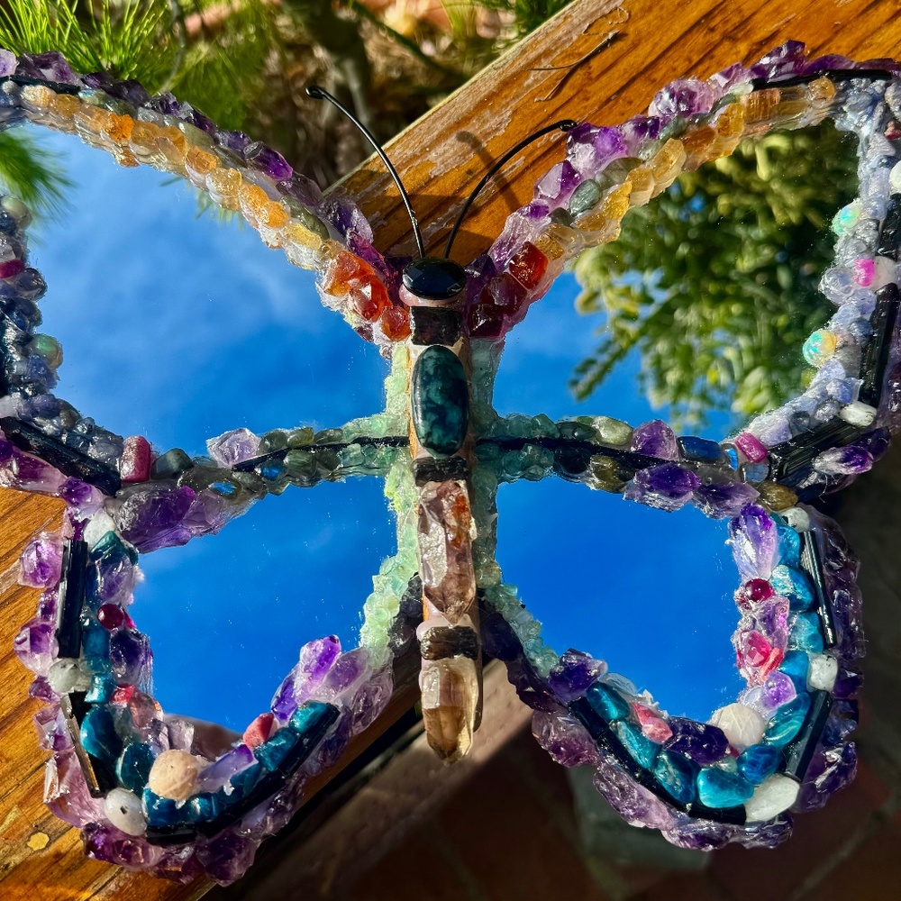 Terra Earth Goddess Butterfly Gemstone Encrusted Mirror